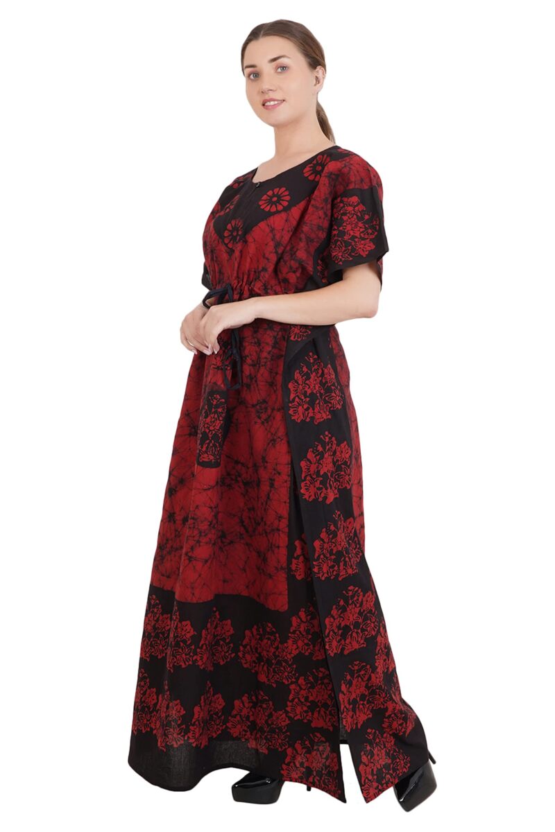 Onekbhalo Women's Cotton Kaftan Floral Maxi Nighty (Free Size, Maroon) - Image 3