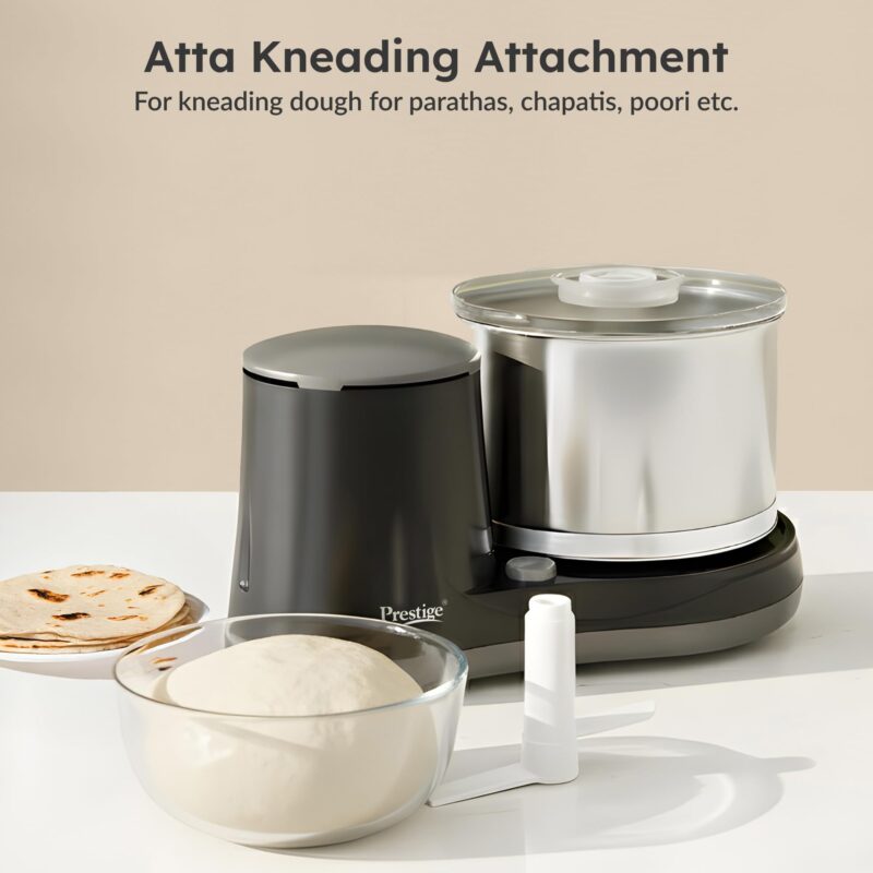 Prestige Ultima Pro 2 Litre Table Top Wet Grinder |200 Watts Heavy Duty Motor|Coconut Scraper Attachment|Atta Kneader Attachment|Stainless Steel Drum|2 Years Warranty|Grey & Black - Image 6