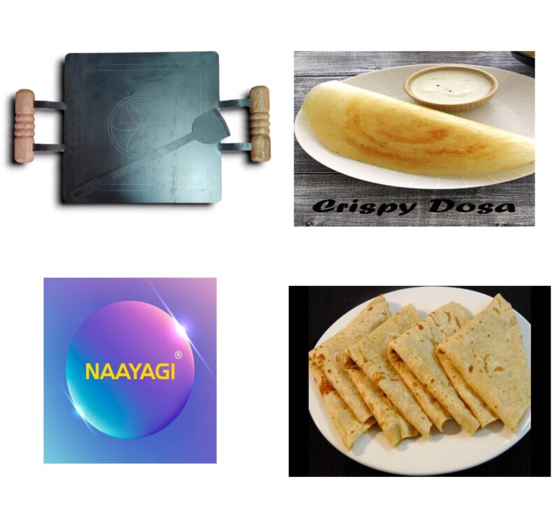 NAAYAGI - Pure Iron Tawa with Double Wooden Handle, 12 Inch, 6 mm Thick Approx for dosa, roti, Catering Needs (Square)