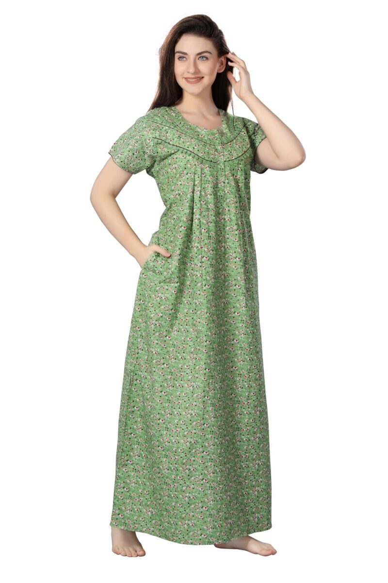 Soulemo Women Cotton Floor Length Nighty (L - Bust 44, Green) 1633AL - Image 6