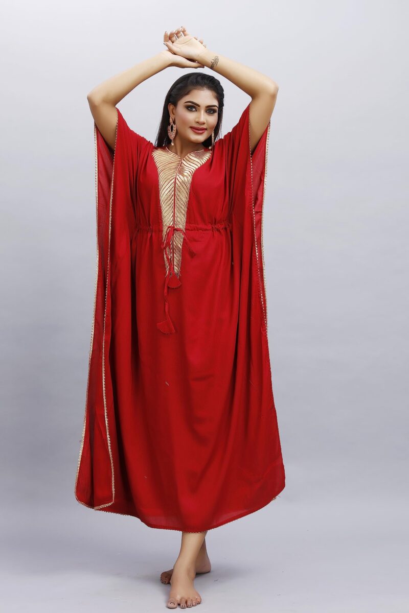 Women Zari Golden Work Kaftan Woman Pure, Rayon Kaftan Ladies Caftan Kurti Tops Free Size V Neck Women Night Combo Casual Maxi 04 - Image 4