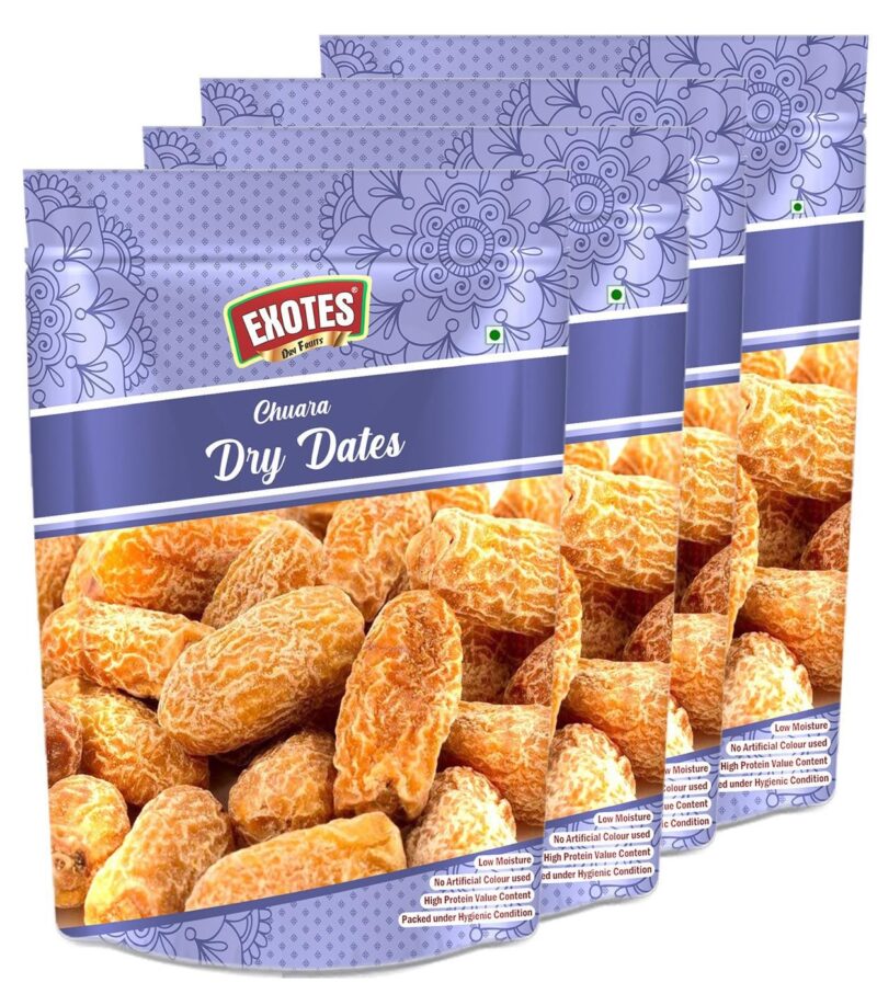 Exotes Peela Chuara 1000 Grams (250 Grams X 4) - Traditional Yellow Dry Dates | Peela Sukha Khajoor Known For Their Natural Sweetness | Chuara | Yellow Dried Dates Widely Used in Indian Kitchens for Sweets, Kheer, and Health Recipes | Sukha Khajoor Gives