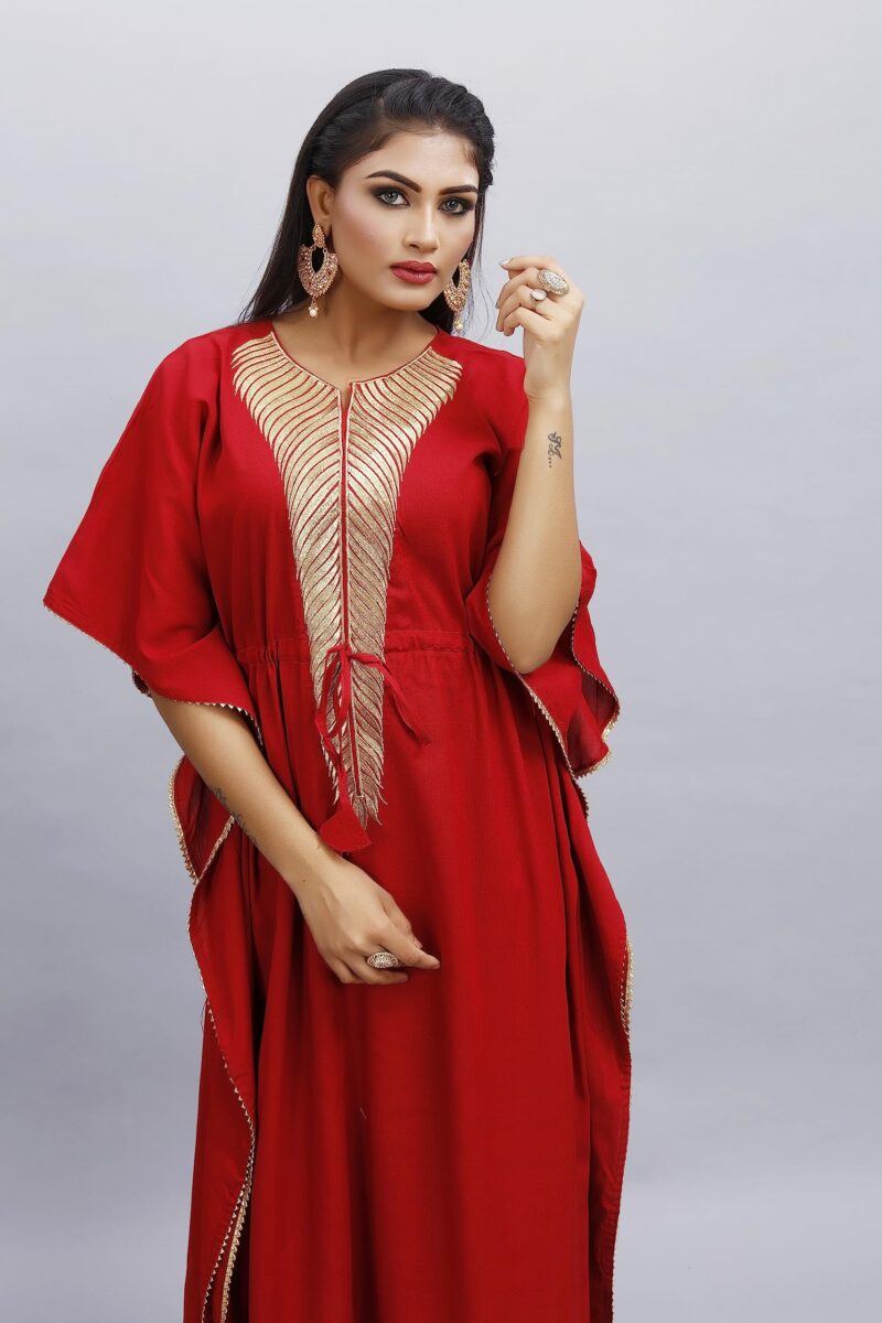 Women Zari Golden Work Kaftan Woman Pure, Rayon Kaftan Ladies Caftan Kurti Tops Free Size V Neck Women Night Combo Casual Maxi 04 - Image 5