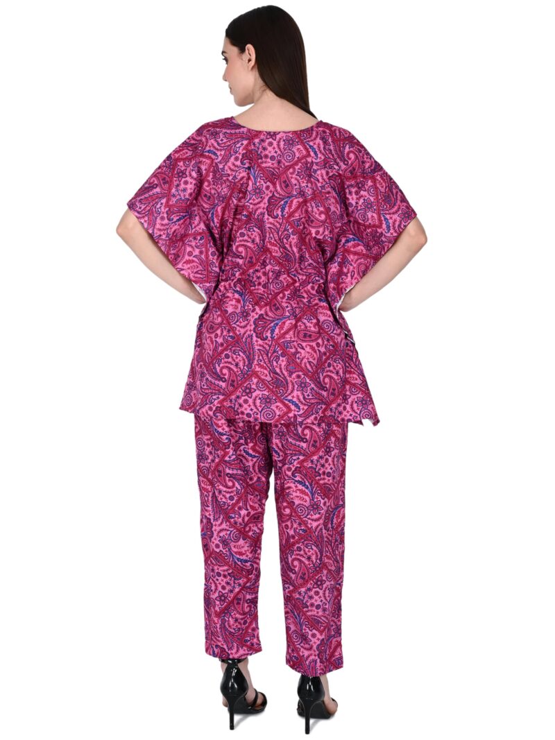Bresdk Women Cotton Printed Kaftan Top & Pyjama Nightwear Set | Pack of 2 | Free Size Lounge Wear | Soft Breathable Fabric | One Side Pocket (Blue,Rani, Free Size) - Image 6