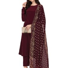 FIORRA Women's Maroon Poly Crepe Straight Kurta with Pant and Dupatta SET0058-M
