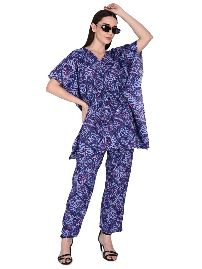 Bresdk Women Cotton Printed Kaftan Top & Pyjama Nightwear Set | Pack of 2 | Free Size Lounge Wear | Soft Breathable Fabric | One Side Pocket (Blue,Purple, Free Size) - Image 4