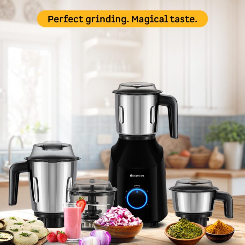 Atomberg Yulia 750 Watt Mixer Grinder | 4 Multipurpose Jars including Chopper Jar | Coarse Mode for Silbatta-like Textures | Powerful Intelligent Motor | Advanced Safety Features | Gloss Black - Image 10