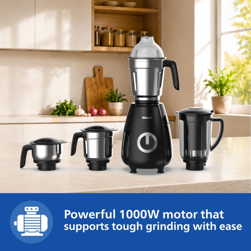 Philips HR7732 1000W Mixer Grinder with 4 Jars, Double Ball Bearing Motor - Image 2