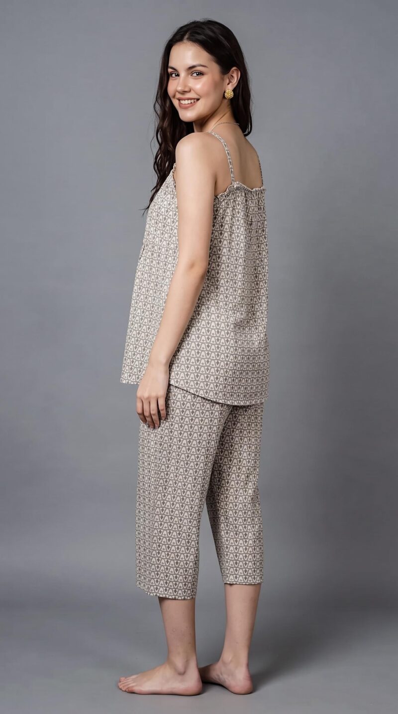 Evolove x Venus Rayon Slub Floral Capri Pajama Set for Women | V-Neck Short Sleeve Top & Capri Pants | Night Suit, Grey, M - Image 3