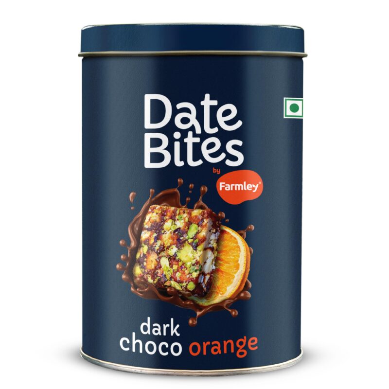 Farmley Dark Choco Orange Date Bites 200g I Dates Barfi Made with Dates,Cocoa Powder,Pista,Cashews,Almonds,Honey,Orange and Pure Ghee,Chocolate Flavoured Healthy Delicious Indian Sweets,No Refined Sugar