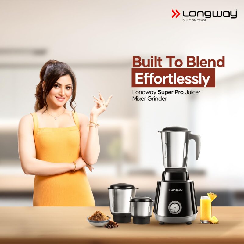 Longway Super Pro Mixer Grinder | 500 Watt Powerful Motor for Grinding, Mixing, Juicing | 2 Years Warranty (Black & Gray) - Image 2