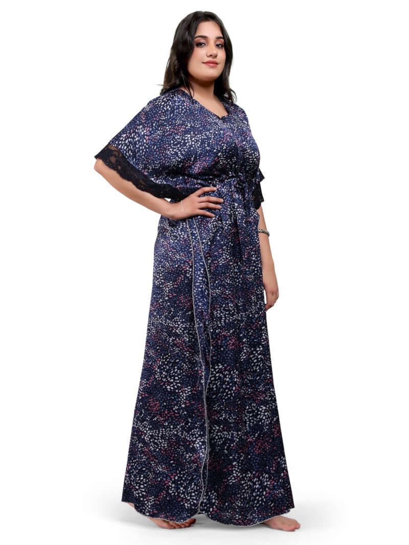 EliteZilla Kaftan Nighty| Nighty for Women Stylish| Night Gown for Women Stylish| Malai Satin Soft Fabric| Easy Front Zip| Relaxed Free Size Fit with Drawstring| Midnight Blue - Image 8