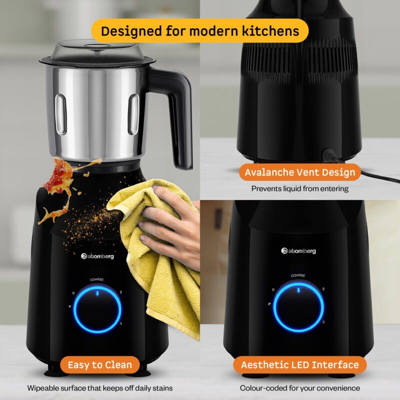 Atomberg Yulia 750 Watt Mixer Grinder | 4 Multipurpose Jars including Chopper Jar | Coarse Mode for Silbatta-like Textures | Powerful Intelligent Motor | Advanced Safety Features | Gloss Black - Image 5