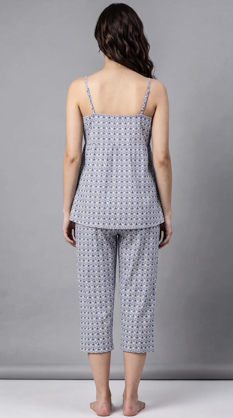 Evolove x Venus Rayon Slub Floral Capri Pajama Set for Women | V-Neck Short Sleeve Top & Capri Pants | Night Suit, Dusty Blue, M - Image 2