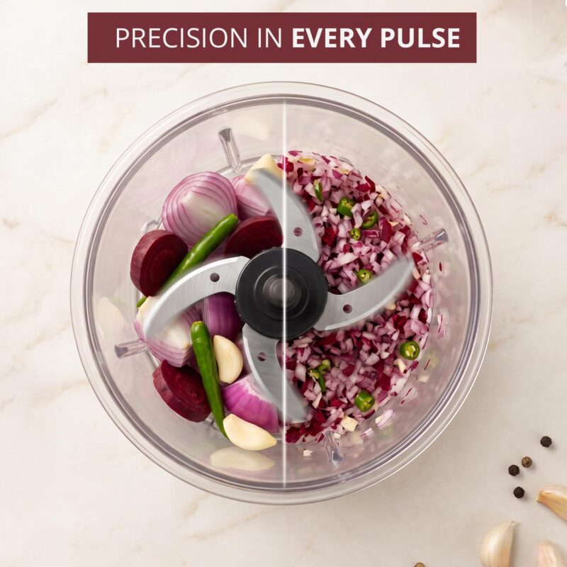 IBELL Electric Chopper for kitchen,400W Powerful Motor, 4 Stainless Steel Blades,Food Grade Transparent Bowl, Compact Mini Food Processor for Chopping Vegetables, Fruits, Nuts & Herbs (Black) - Image 6