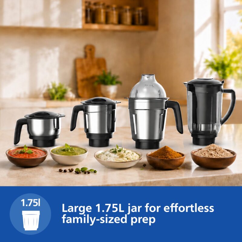 Philips HR7732 1000W Mixer Grinder with 4 Jars, Double Ball Bearing Motor - Image 3