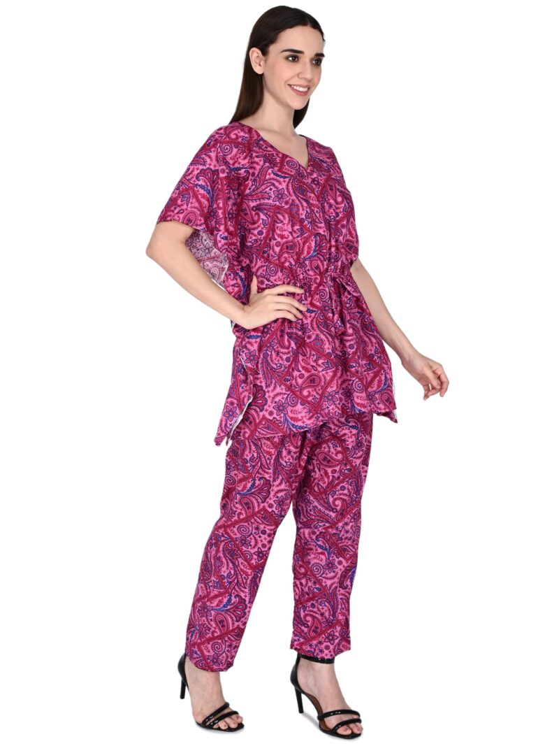 Bresdk Women Cotton Printed Kaftan Top & Pyjama Nightwear Set | Pack of 2 | Free Size Lounge Wear | Soft Breathable Fabric | One Side Pocket (Blue,Rani, Free Size) - Image 8