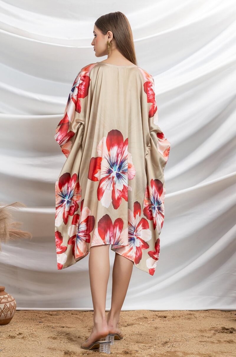 Label Aarna Premium Soft Satin Kaftan Dress for Women | Digital Print | Free Size (M-3XL) | Hidden Adjustable Belt | Sunset Resort Dress | Chic | Coverup - Image 3