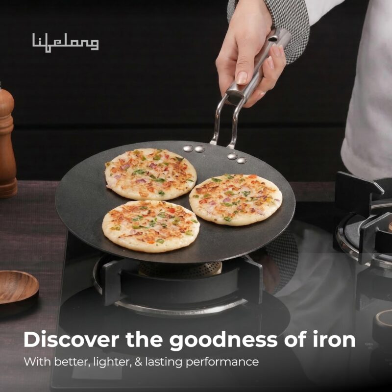 Lifelong Carbon Steel (Iron) Roti Tawa 25cm | High Heat Chapati & Paratha Tawa with Stainless Steel Handle | Naturally Seasoned Non-Stick Surface | Induction & Gas Compatible | Durable & Lightweight - Image 5