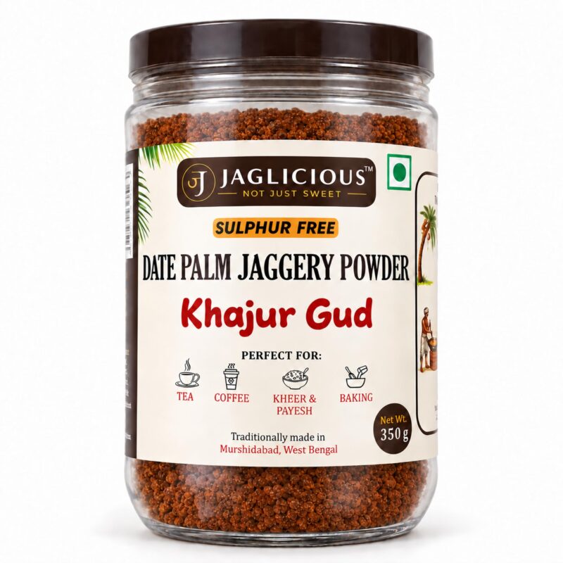 Jaglicious Date Palm Jaggery Powder 350gm, No Added Sugar – Just Pure Jaggery, Milder Sweetness [Pure, Natural & Chemical Free] Date Palm Jaggery Khajur Gur
