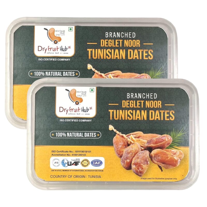 Dry Fruit Hub Tunisian Dates 800g (2x400g) | Deglet Nour Branched Date | Queen of All Khajur | Natural, No Added Sugar | Premium Khajoor | ISO Certified