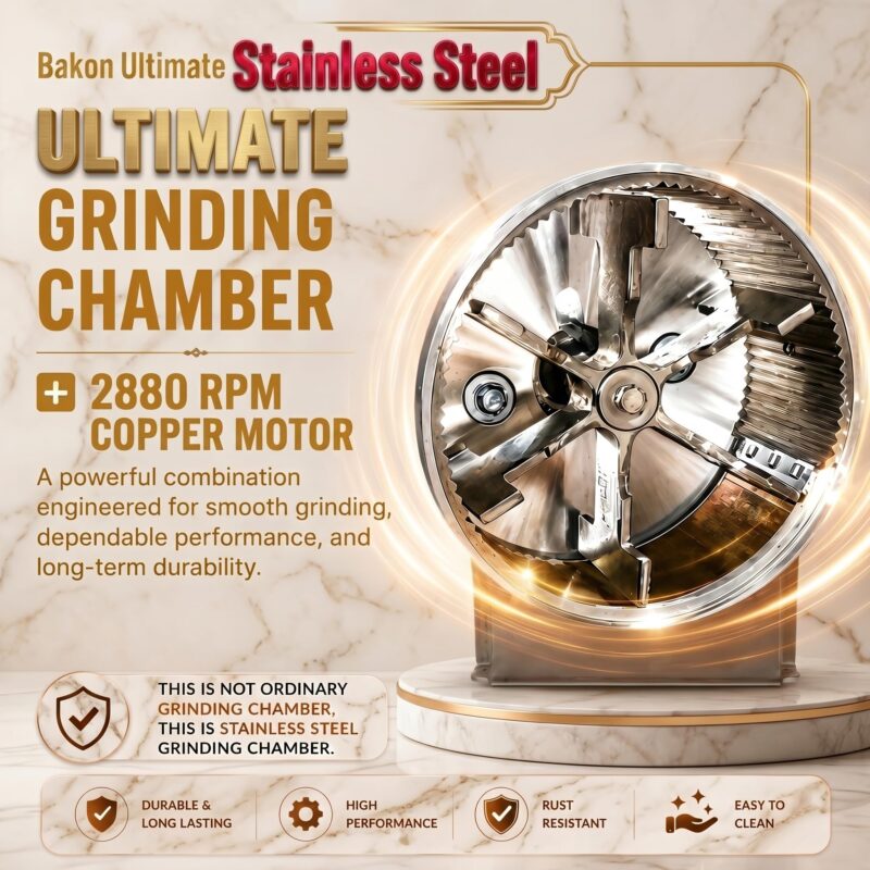ShreejiFine BakonP Ultimate Atta Chakki | Stainless Steel Chamber| Stainless Steel Grinder| Premium Cabinet | Brass Jali Set | Multi Grain | Elastic Free Cloth Filter | Low Noice | Work on 5.0 AMP - Image 2