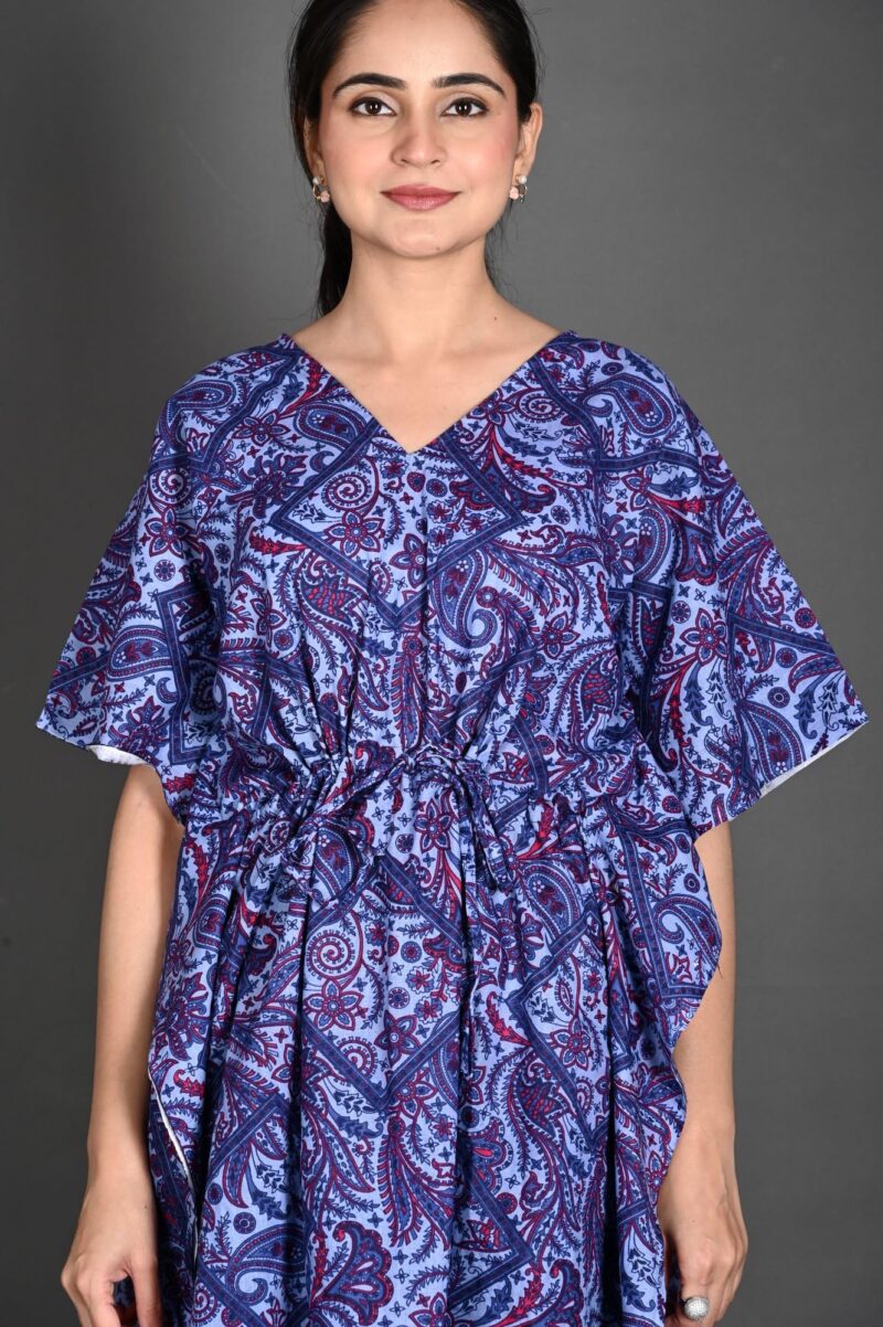 Bresdk Women's Cotton Printed Night Suit Kaftan Style Pyjama Co Ord Set for Women, Night Dress 2-Piece Outfits Pajama Wear - Free Size (Blue, Free Size) - Image 5
