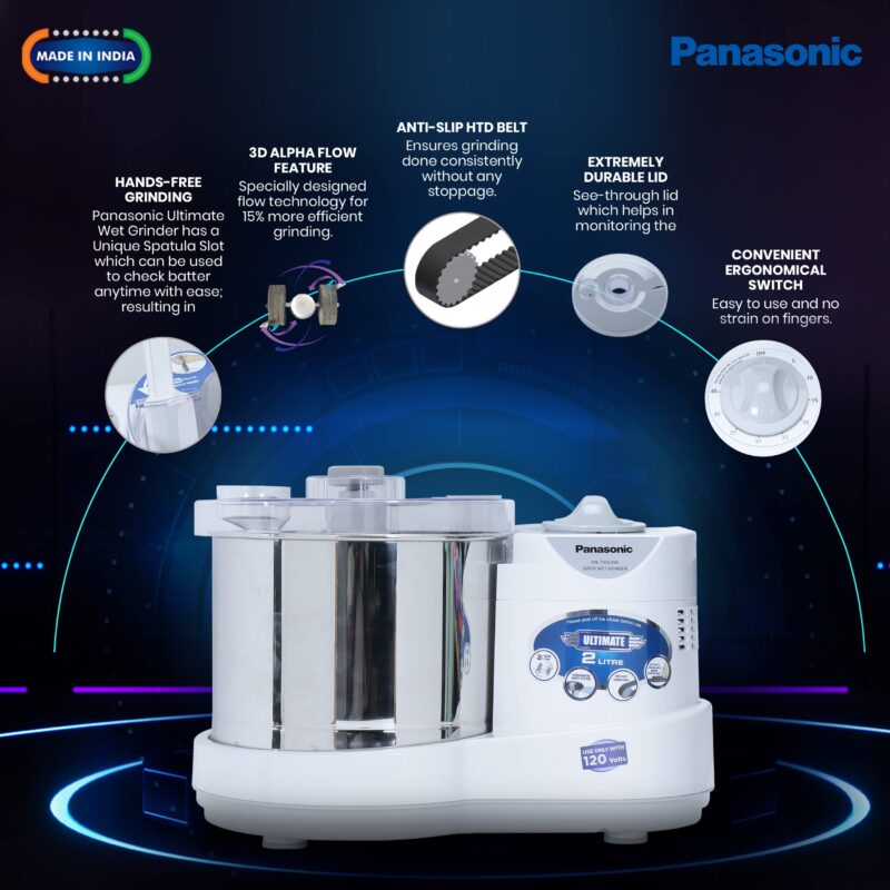 Panasonic MK-TSW200W Super Wet Grinder, 2 L (White) 120 Volt, for USA & Canada Usage - Image 4