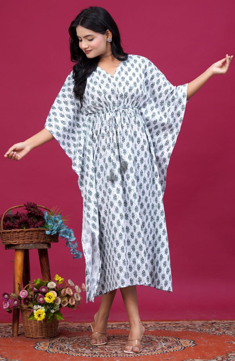 VADHIKA GARMENTS Women Long Kaftan Night Dress Stylish Printed Nighty Pack of 2 (Free Size, Green, White, Blue, Free Size) - Image 6