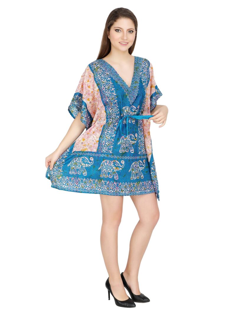 Ukal Women Fashion Short Kaftan Top Nightwear Tunic Dress (Free Size) (Turquoise, Polyester) - Image 3