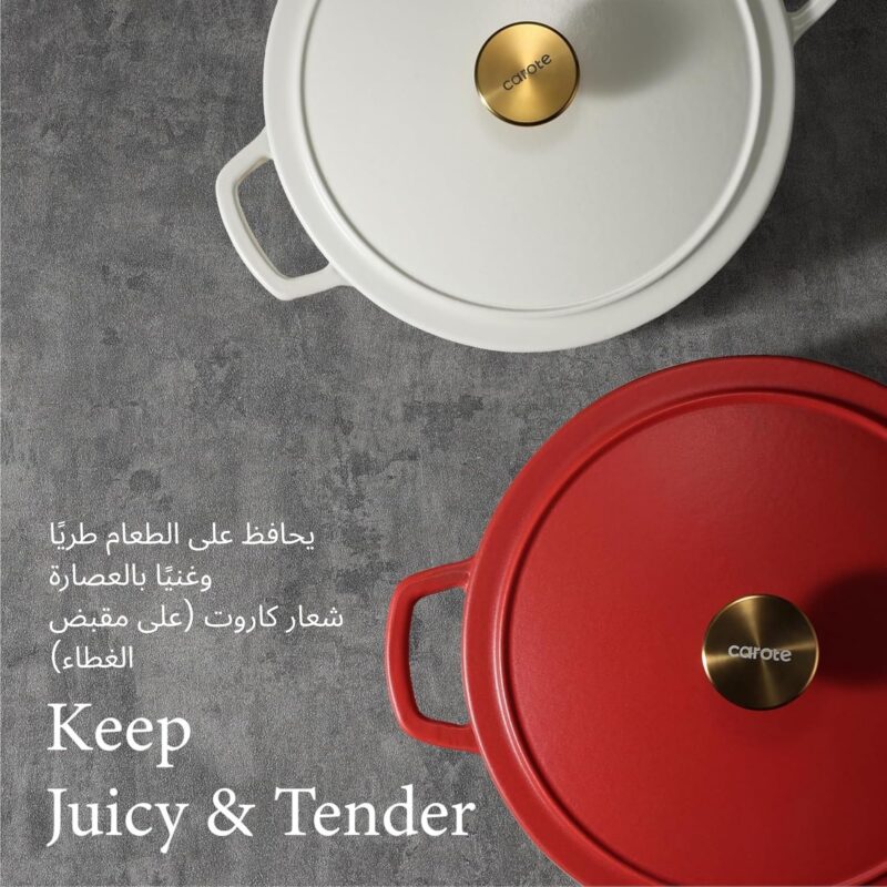 CAROTE Dutch Oven 4.7L Enameled Cast Iron Pot with Lid, Biryani, Red - Image 5