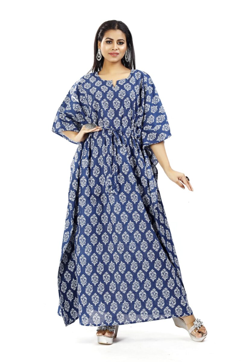 Shri Ganesh Impex Maxi Kaftan for Women, Pure Cotton Nighty, Loungewear Kaftan | Hand Block Printed Wome0n Nighty | Free Size (Multi 20, Cotton) - Image 7