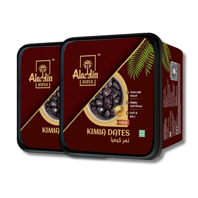 Aladdin Dates Black Kimia Dates 1kg (500gm x 2 Pack)| Premium Mazafati Khajoor | Soft Black Dates | Value Pack Offer | IML Container | No Added Sugar | Healthy Dry Fruit