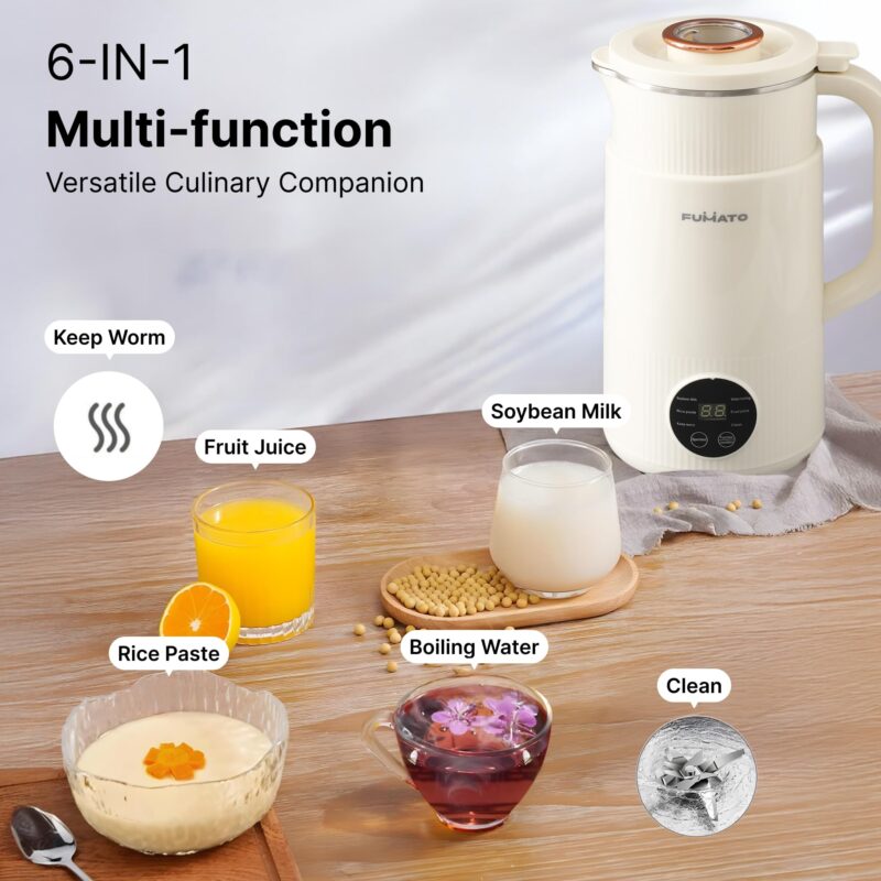 FUMATO Soup Maker | Multifunctional Vegan Milk Machine | Make Vegan Milk From Nuts Almonds Soya Oats | Boil Water Fruit Juice | PP Outer Shell 304 Stainless Steel Inner | 800ml | Auto Shutoff - Image 6