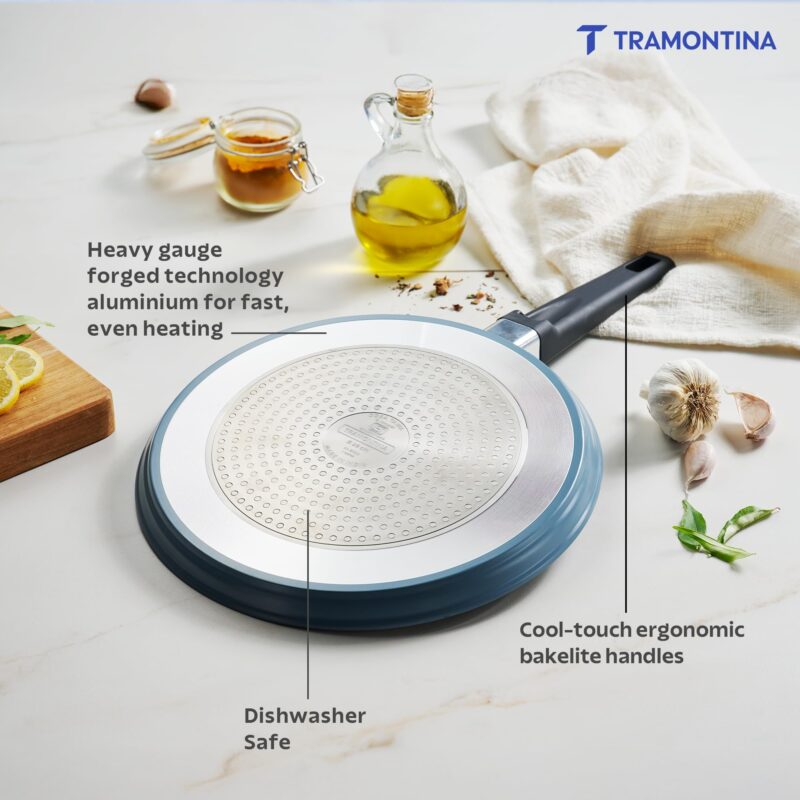 TRAMONTINA Aura Dosa Tawa 30cm | Reinforced Ceramic Non-Stick Cookware | Quick & Even Heating | Low-Oil Cooking | Bakelite Handle | Induction & Gas Compatible | Blueberry - Image 4