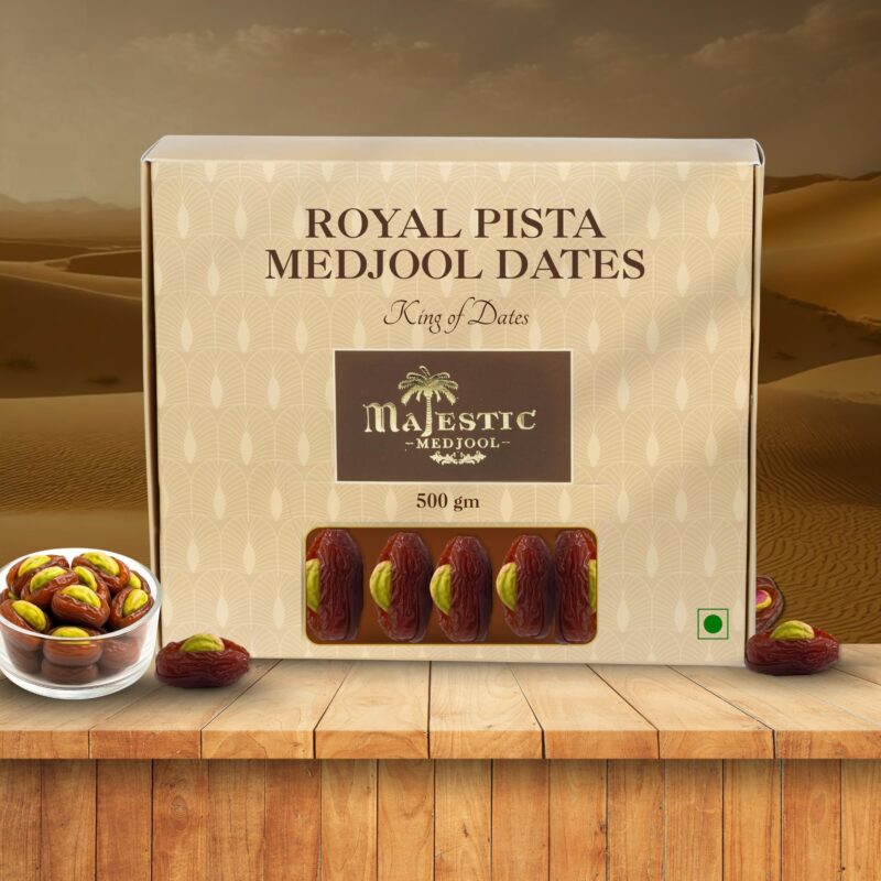 Majestic Medjool Pista Stuffed Dates 500g Premium Gift Box | Luxury Handpicked Medjool Dates Filled with Crunchy Roasted Pistachios | Festive Dry Fruit Hamper & Healthy Gourmet Gift Pack | Naturally Sweet, Soft, Juicy & Crunchy Texture | 100% Natural, No