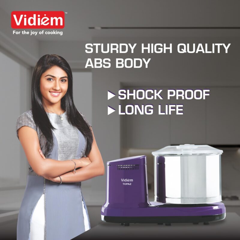 Vidiem Topaz 150W Wet Grinder for Idli Dosa Batter | 2L Stainless Steel Drum, Extra Wide Stone Rollers, High Torque Motor | ISI Certified | ABS Body | 5-Yr Motor Warranty | Lavender - Image 3