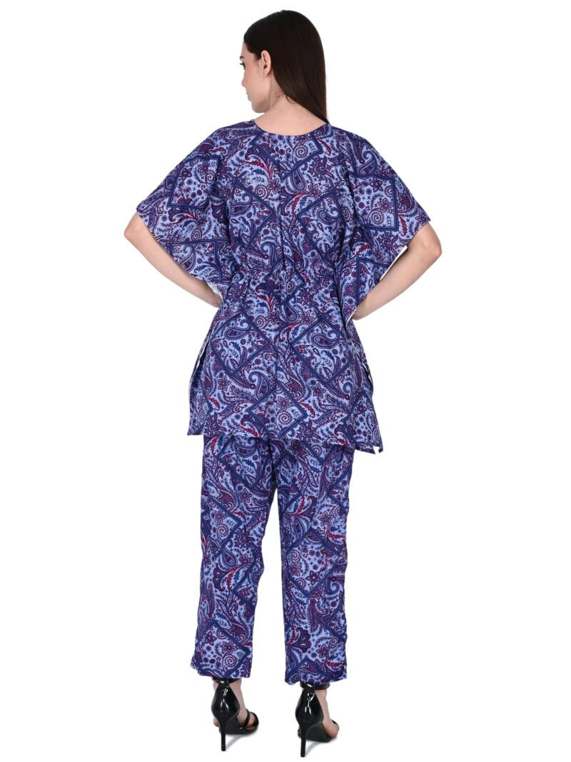 Bresdk Women Cotton Printed Kaftan Top & Pyjama Nightwear Set | Pack of 2 | Free Size Lounge Wear | Soft Breathable Fabric | One Side Pocket (Blue,Purple, Free Size) - Image 3