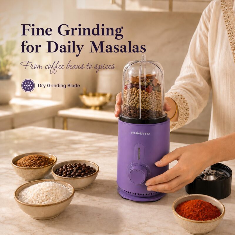 The Better Home Fumato Nutri Blender & Mixer Grinder | 3 Unbreakable BPA Free Jars, Smoothie, Masala, Chutney | 2 Stainless Steel Blades | 3-Speed 100% Copper Motor | 1 Yr Warranty (Purple) - Image 6