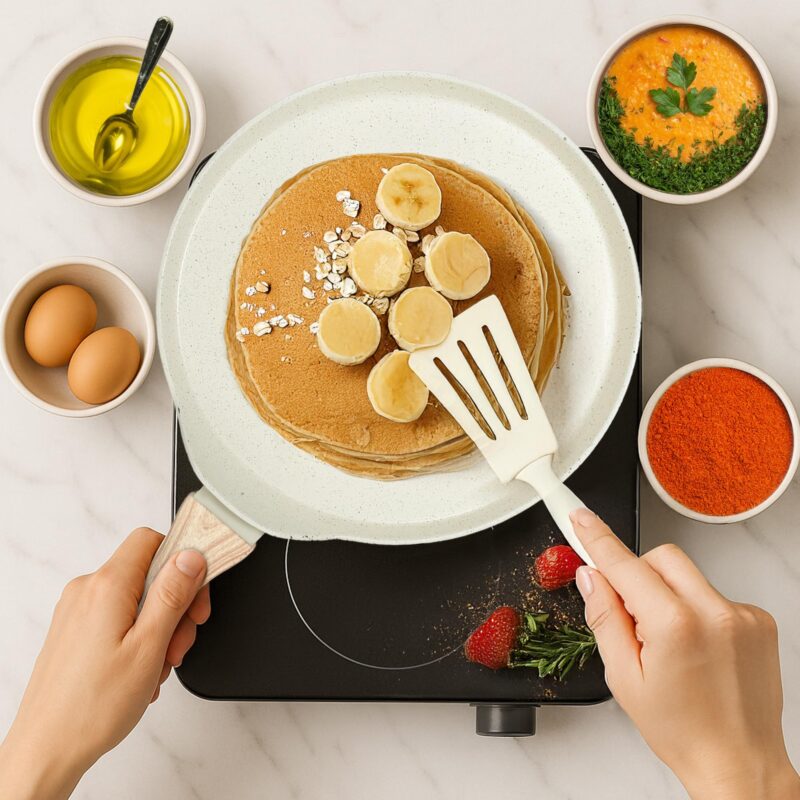 SOLARA Belmont Ceramic Dosa Tawa Non Stick Pan 28cm, Dosa Tawa Induction Base & Gas Compatible with Soft-Touch Handles, Flat Dosa Tava - Ivory - Image 6