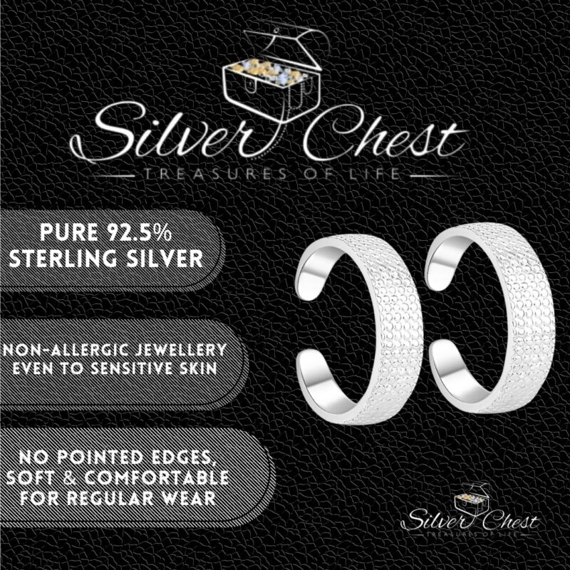Silver Chest 925 Toe Ring Silver For Women - Pair of 2 Adjustable Size Self Design Sterling Silver Toe Rings Bands - Image 5