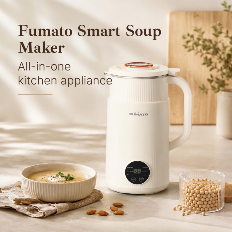 The Better Home Fumato 800ml Automatic Nut Milk Maker & Soup Maker | 6 Presets for Vegan Milk (Almond, Soy, Oat), Smoothies & Purees | 600W Fast Heating, 304 Stainless Steel Interior, 1 Year Warranty - Image 2