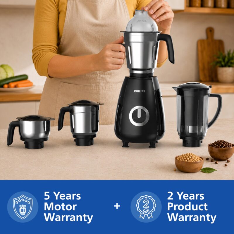 Philips HR7732 1000W Mixer Grinder with 4 Jars, Double Ball Bearing Motor - Image 7