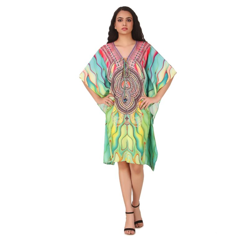RAVI RAJORIA Georgette Digital Printed Beach Wear Kaftan Blue Free Size R800 | Multi Color 2 | Free Size - Image 4