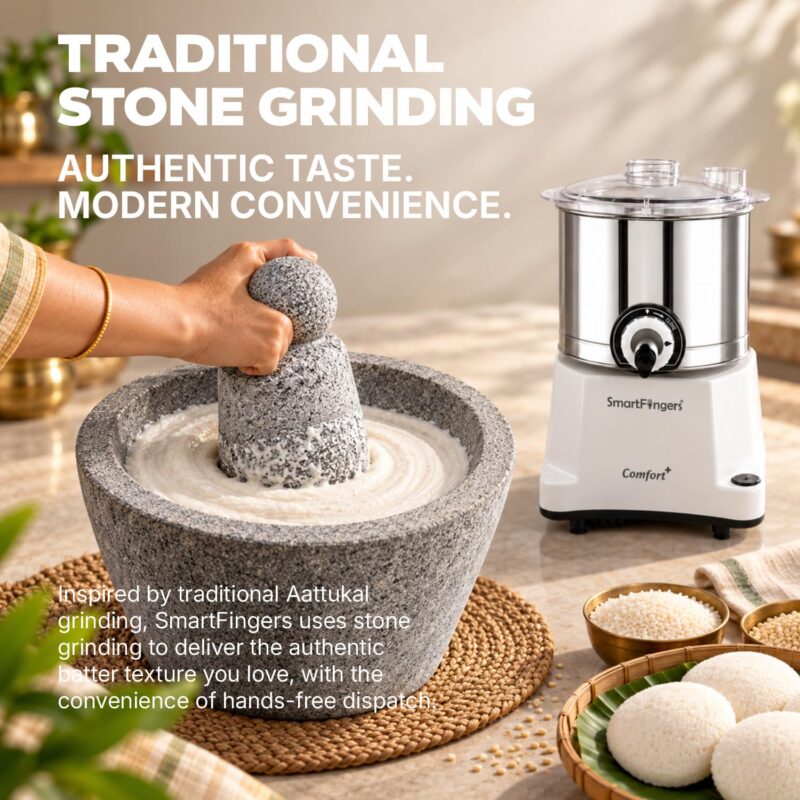 SmartFingers Comfort Plus Table Top Magic Wet Grinder 230V 50hz, 2 Liter, White, 2 Stone - Image 5
