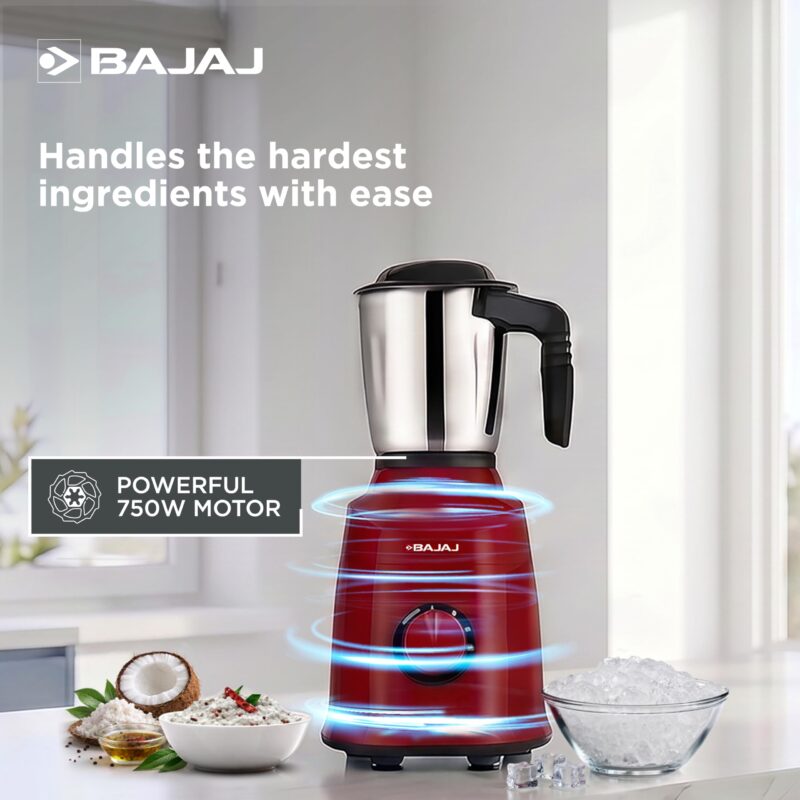 Bajaj Military Series Rex 750W 4 Jar Mixer Grinder | DuraCut Blades | 2-In-1 Function Blade In Dry Jar | 2 Yrs Warranty 【Red/Black】 - Image 3