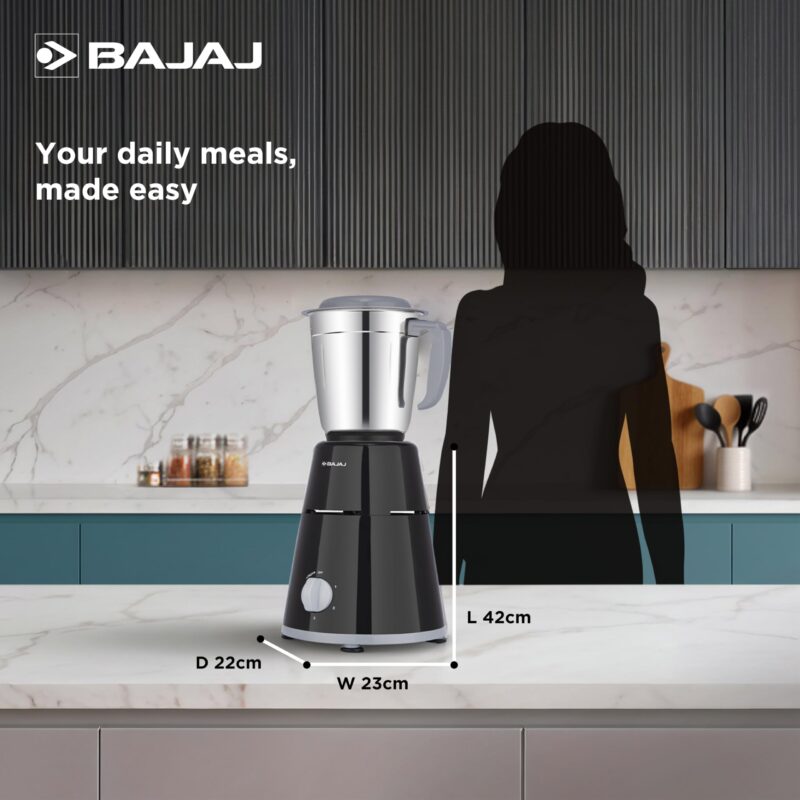 Bajaj GX-1 Mixer Grinder 500W | Superior Mixie For Kitchen | 2-In-1 For Dry Grinding | Blade Function With Titan Motor | 3 Stainless Steel Mixer Jars | 1 Year Product Warranty By Bajaj 【Black】 - Image 5