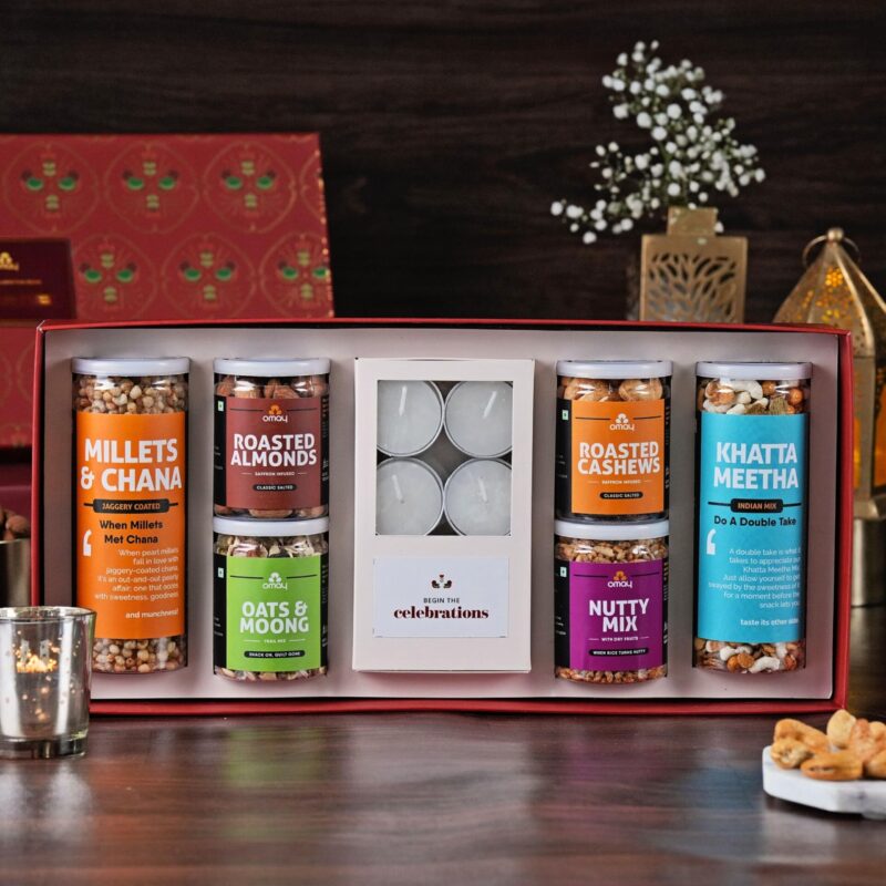 Omay Foods 12 Pcs Mixed Delights Diwali Gift Box I Premium Dry Fruits I Diwali Candles & Diya I Corporate Gift Hamper I Dry Fruit Gift Pack I Premium Gift Box I Festive Hamper