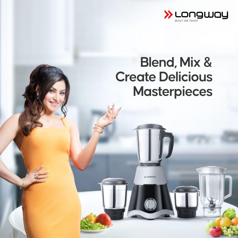 Longway Super Dlx Juicer Mixer Grinder | Up to 750W Max Output Powerful Motor | 4 Jars for Grinding, Mixing, Juicing | 2 Year Warranty | Black & Gray - Image 2