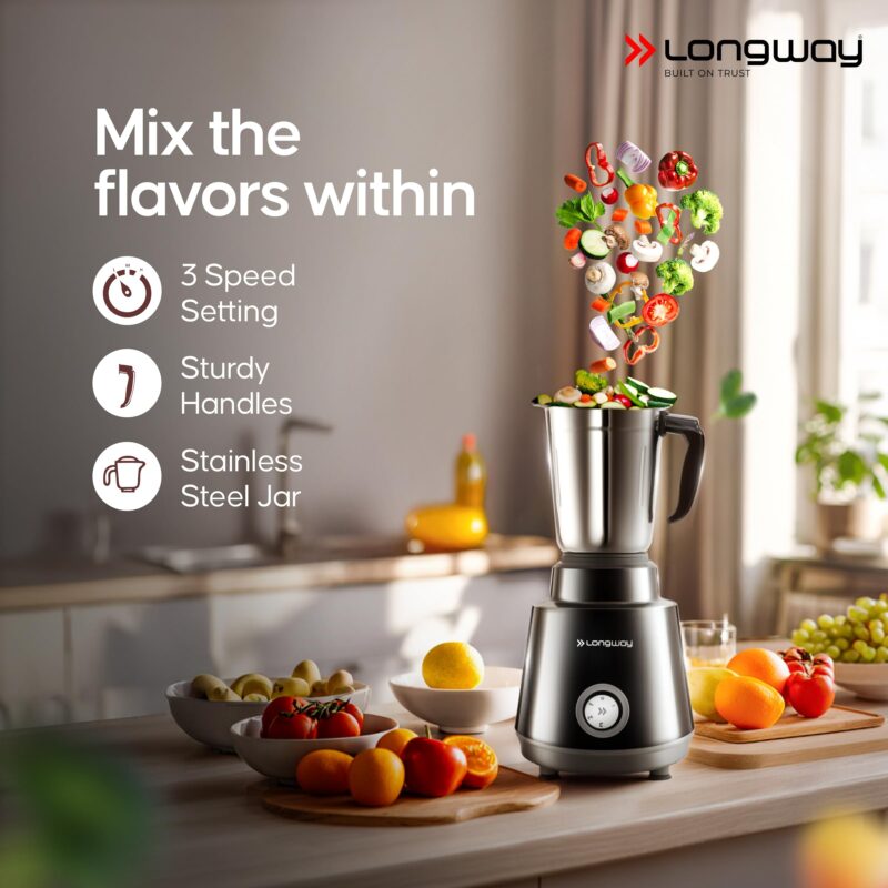 Longway Super Pro Mixer Grinder | 500 Watt Powerful Motor for Grinding, Mixing, Juicing | 2 Years Warranty (Black & Gray) - Image 4
